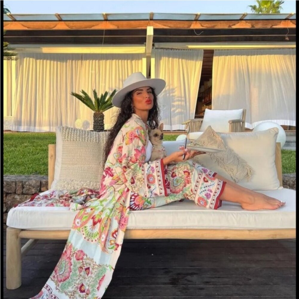 Zara Printed Kimono Pajama Style Pants 2 Pc Matching Set